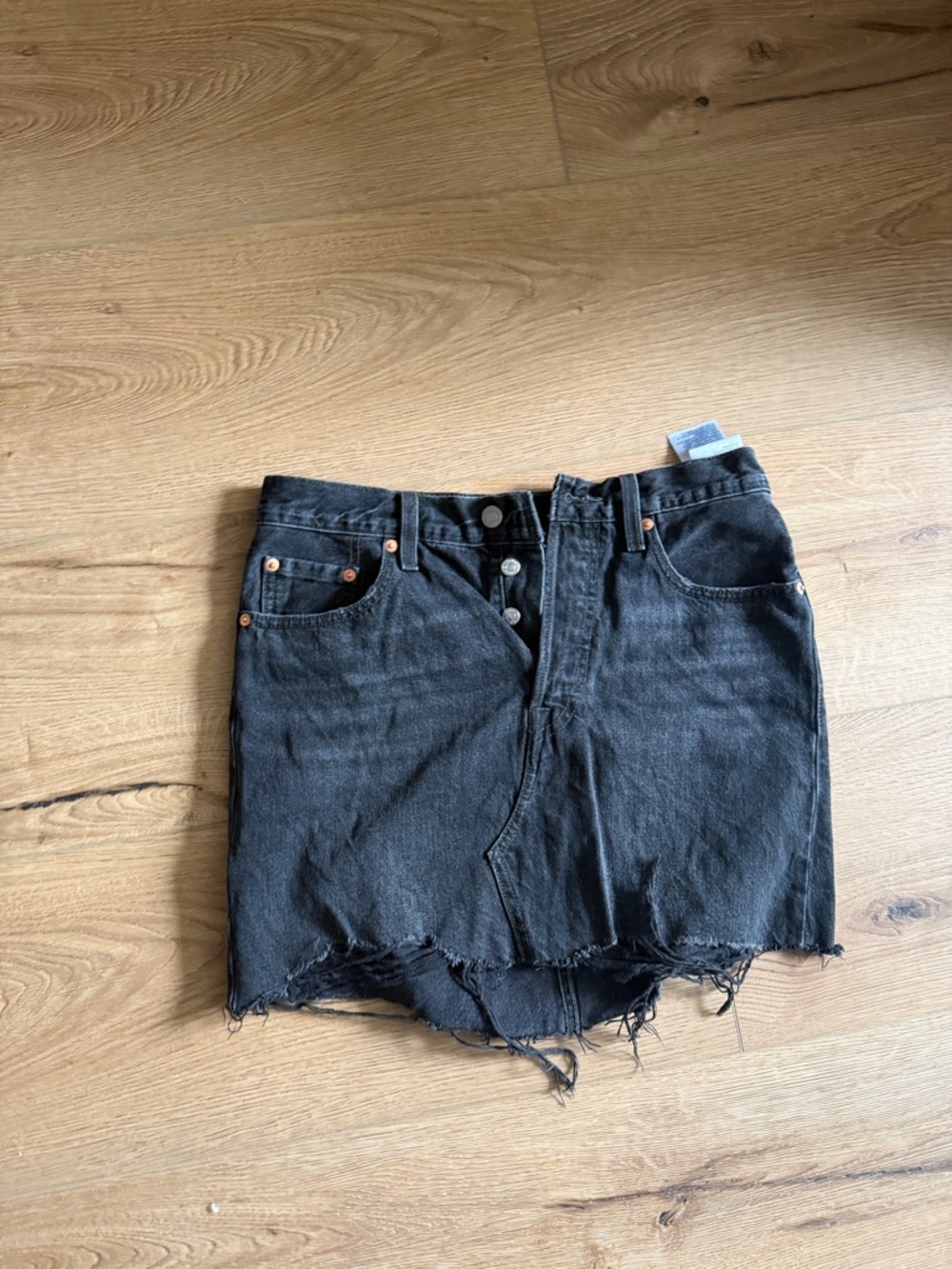 Levi Black Distressed Button-Front Denim Skirt